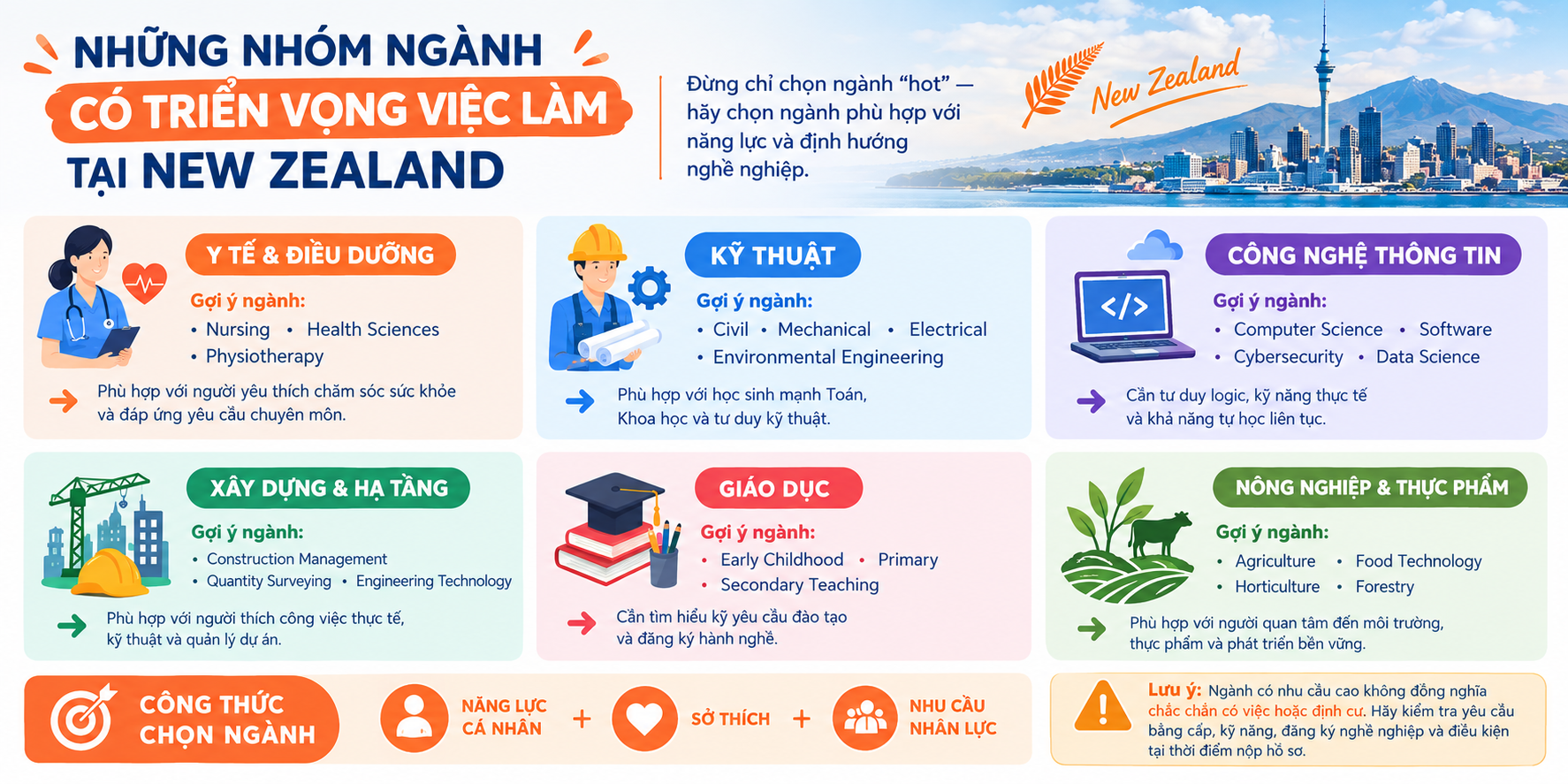 Infographic những nhóm ngành có triển vọng việc làm tại New Zealand